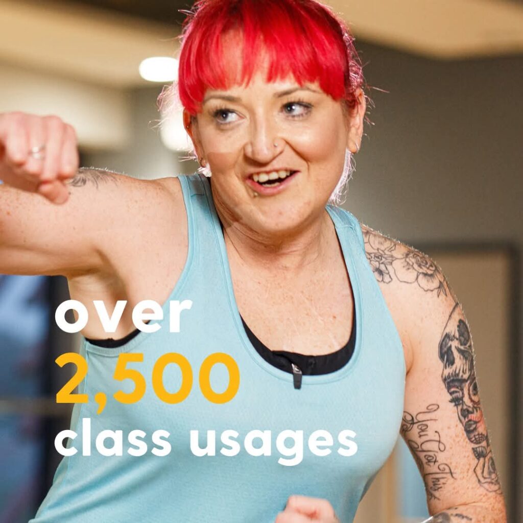 person in active wear with text reading'over 2,500 class usages'